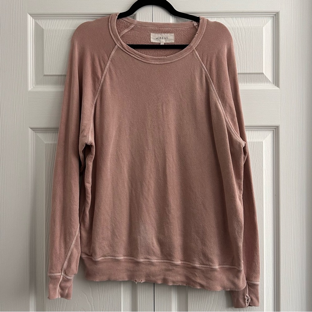 The Great The College Cotton Distressed Crewneck Sweatshirt.